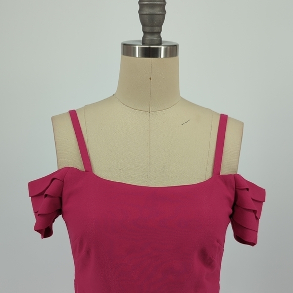SHELL N Off Shoulder Front Pleat Dress Pink XS preppy cocktail wedding classic - Picture 3 of 5